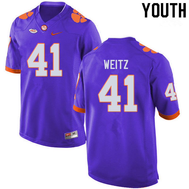 Youth #41 Jonathan Weitz Clemson Tigers College Football Jerseys Sale-Purple - Click Image to Close